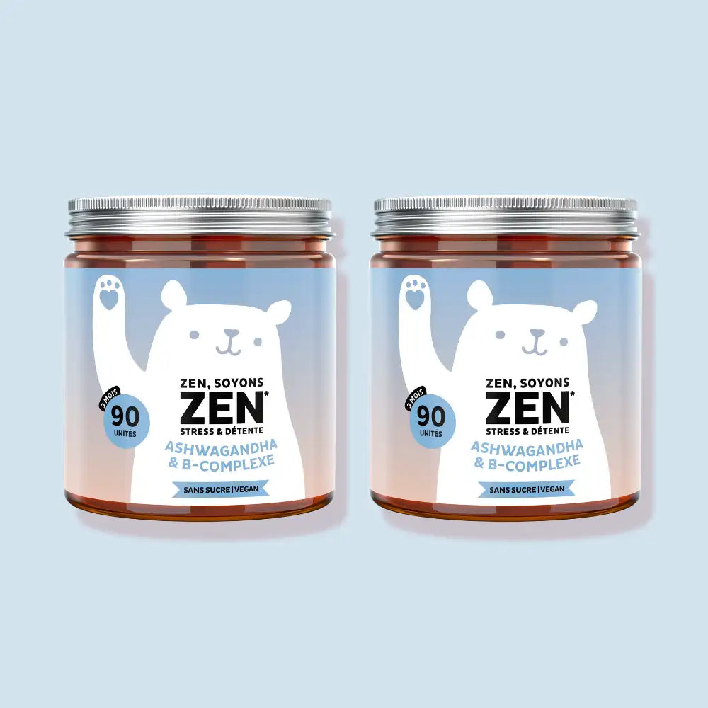 Deux boîtes de gummies ZEN Stress & Détente à l’ashwagandha et vitamines B, format 90 unités, sans sucre et vegan pour une routine bien-être prolongée l Bears with Benefits
