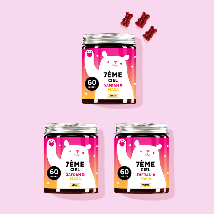 Les vitamines 7 Ème Ciel de Bears with Benefits, avec maca et safran, en cure de 2 mois.