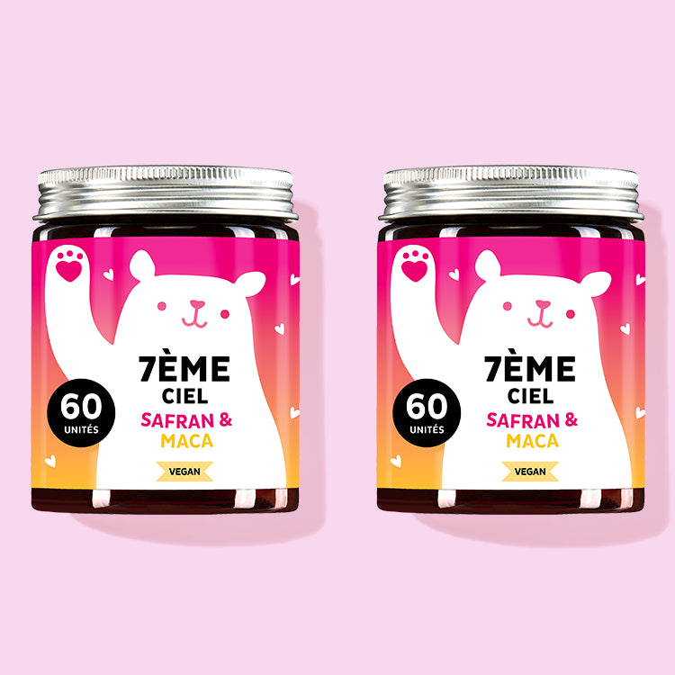 Les vitamines 7 Ème Ciel de Bears with Benefits, avec maca et safran, en cure de 40 jours.