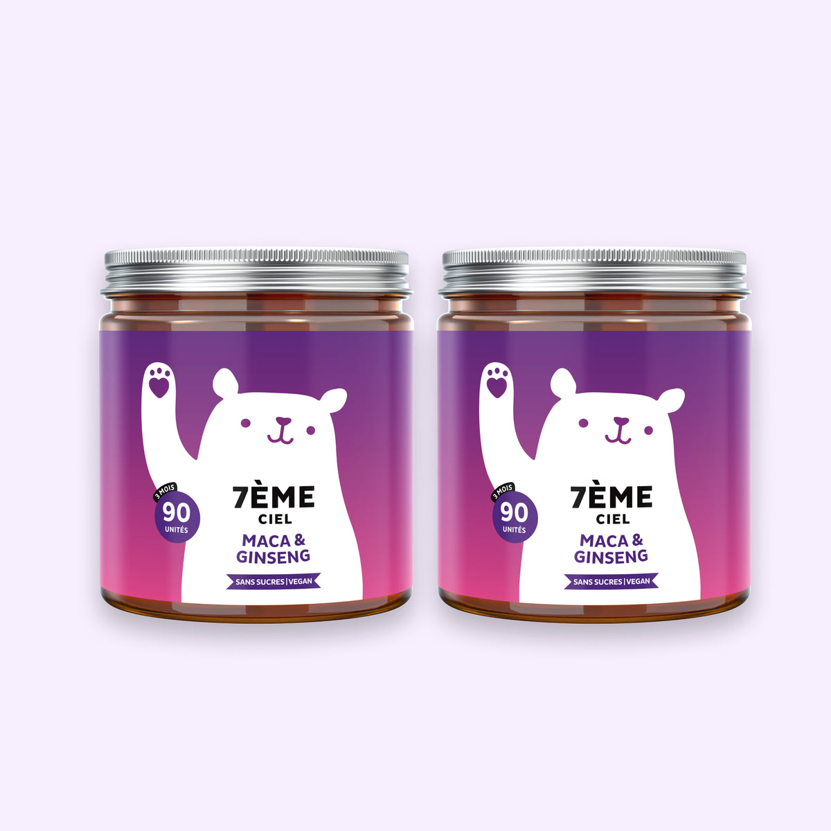 Bears with Benefits 7ème Ciel – lot de 2 gummies vegan au zinc et sélénium, 180 gummies (2 x 90) goût orange-pêche.