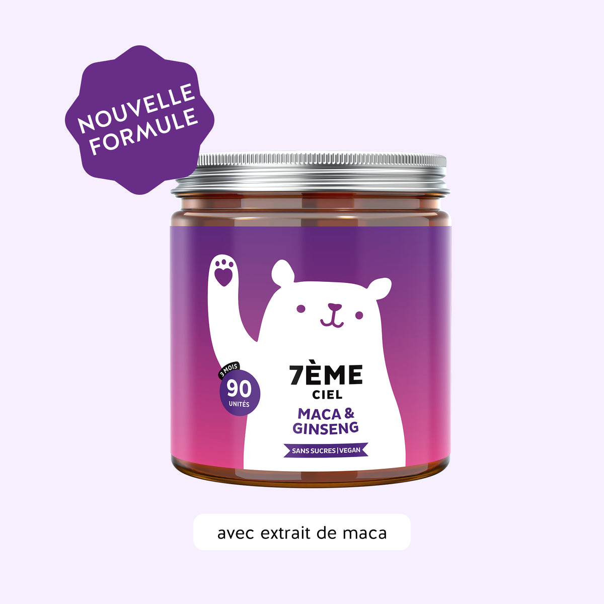 Bears with Benefits 7ème Ciel – gummies vegan pour la fertilité avec zinc et sélénium, sans sucres ajoutés, 90 gummies goût orange-pêche.