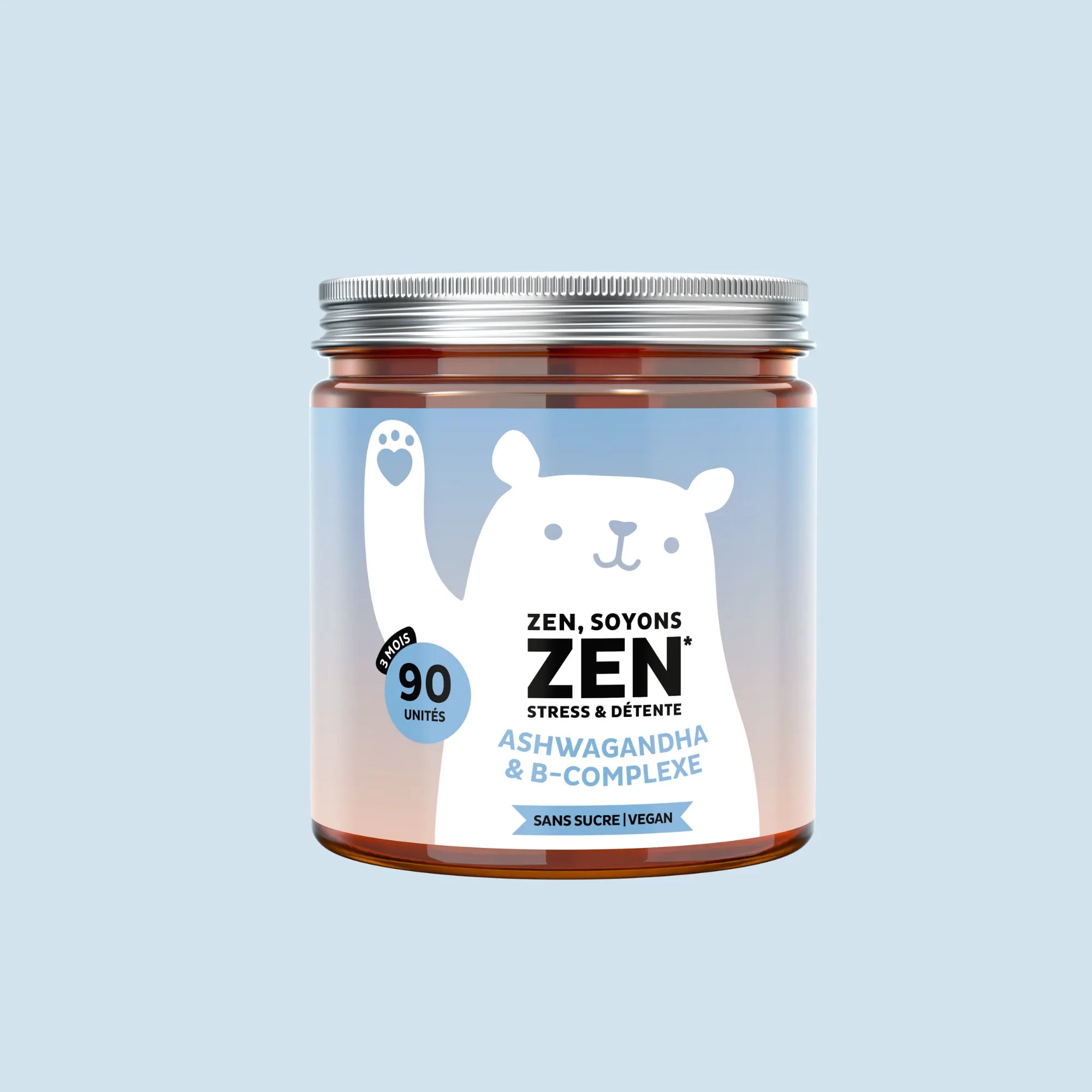Boîte de 90 gummies ZEN Stress & Détente à l’ashwagandha et complexe de vitamines B, sans sucre et vegan, conçue pour une routine bien-être longue durée l Bears with Benefits