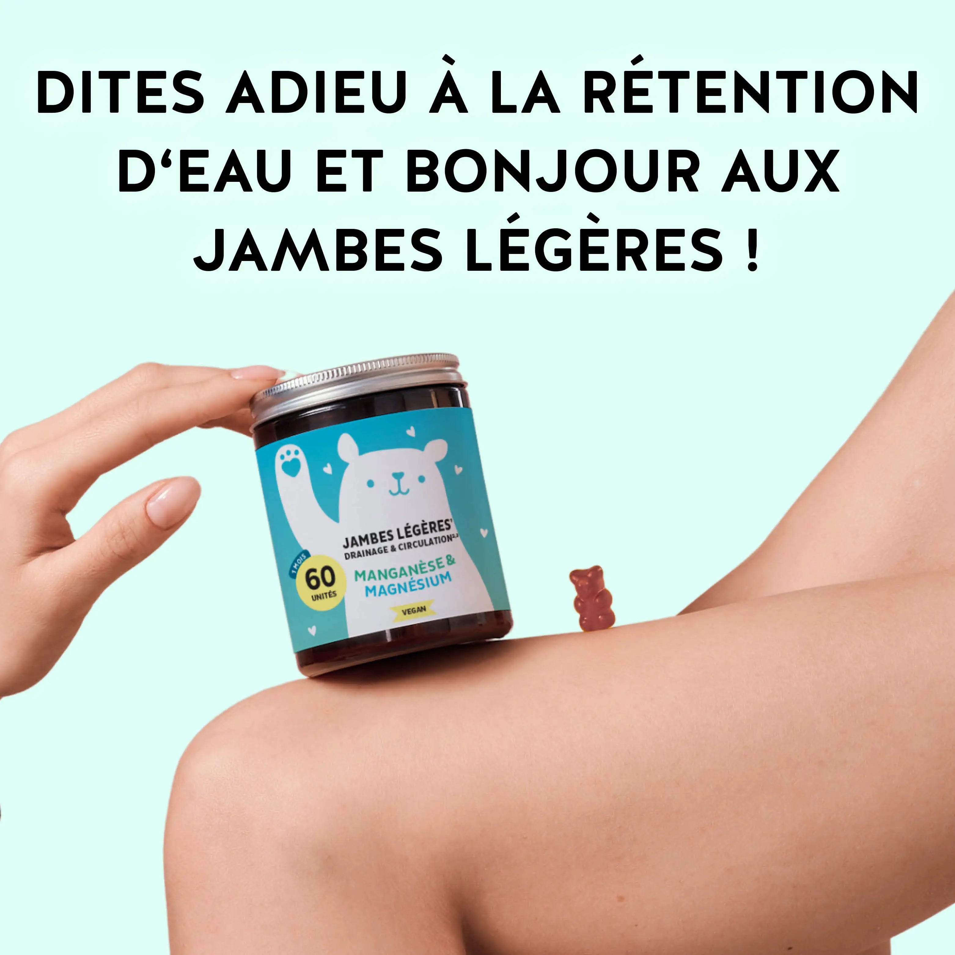 Bénéfices du produit Jambes Légères Drainage & Circulation avec magnésium et manganèse de Bears with Benefits.