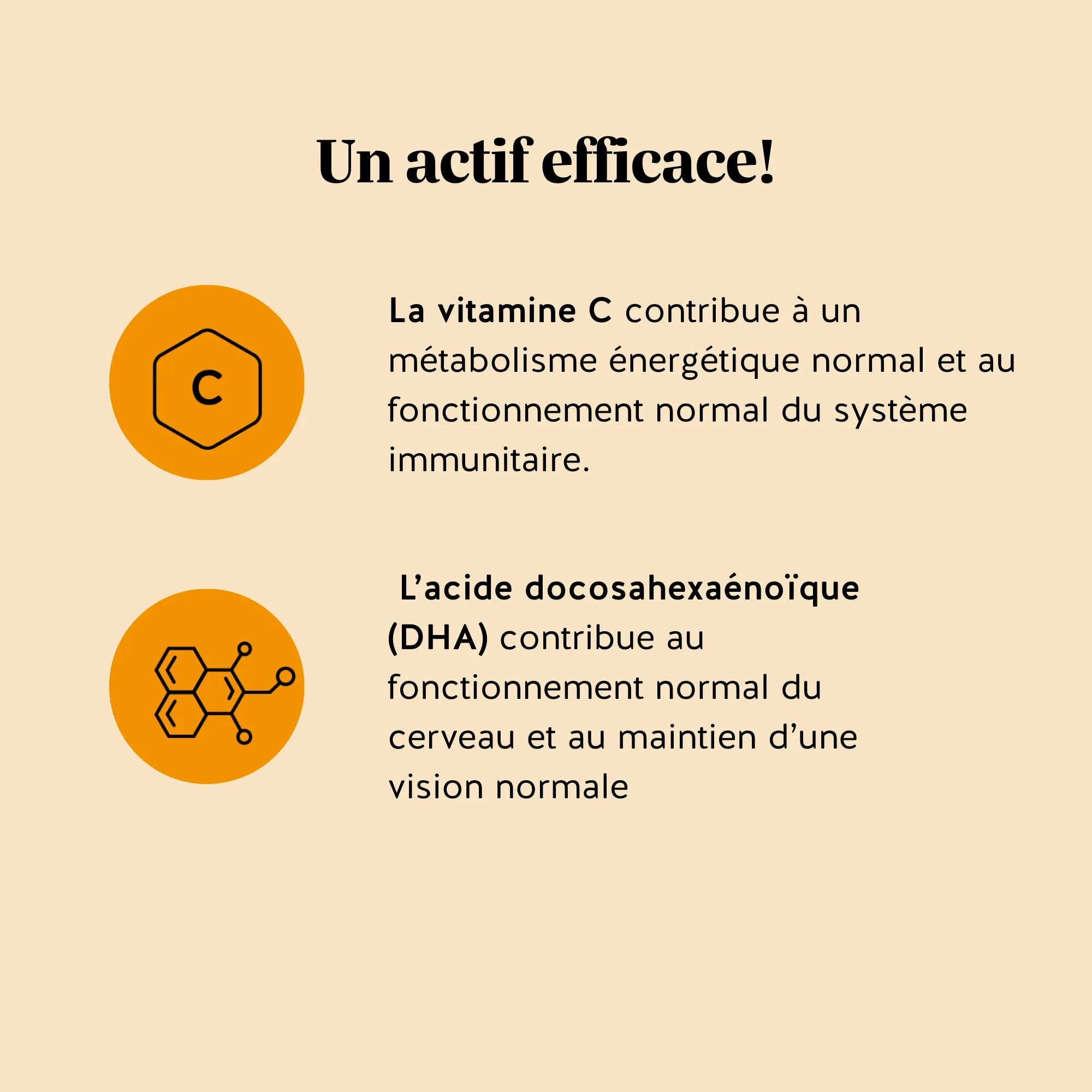 Effets des gummies Bien-être Oméga-moi ! de Bears with Benefits pour soutenir le système immunitaire, contribuer à la vitalité quotidienne et apporter des oméga-3 d’origine végétale grâce au DHA et à la vitamine C. l Bears with Benefits