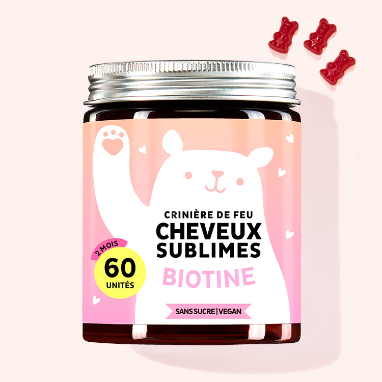 Une boîte de Cheveux sublimes vitamines avec biotine sans sucres pour cheveux beaux et forts de Bears with Benefits