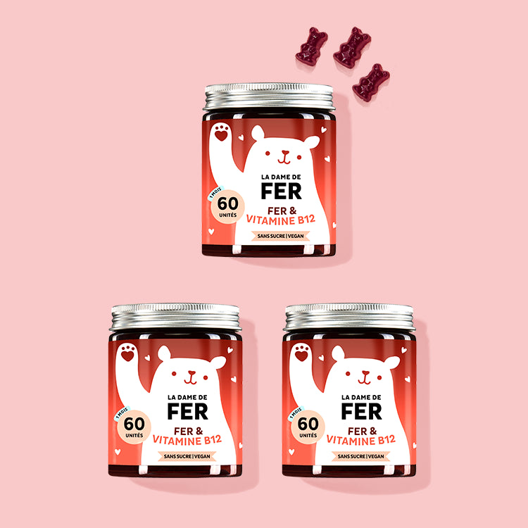 Les vitamines La Dame de Fer de Bears with Benefits, contenant de la biotine, du zinc et de l'acide hyaluronique, en cure de 3 mois.