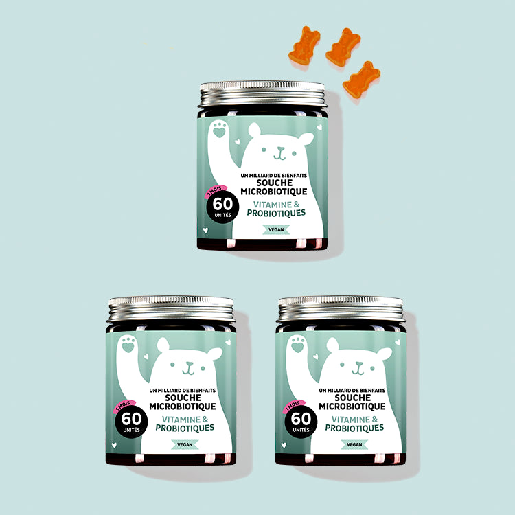 Les vitamines Un milliard de bienfaits - souche microbiotique avec complexe biotique de Bears with Benefits en cure de 3 mois.