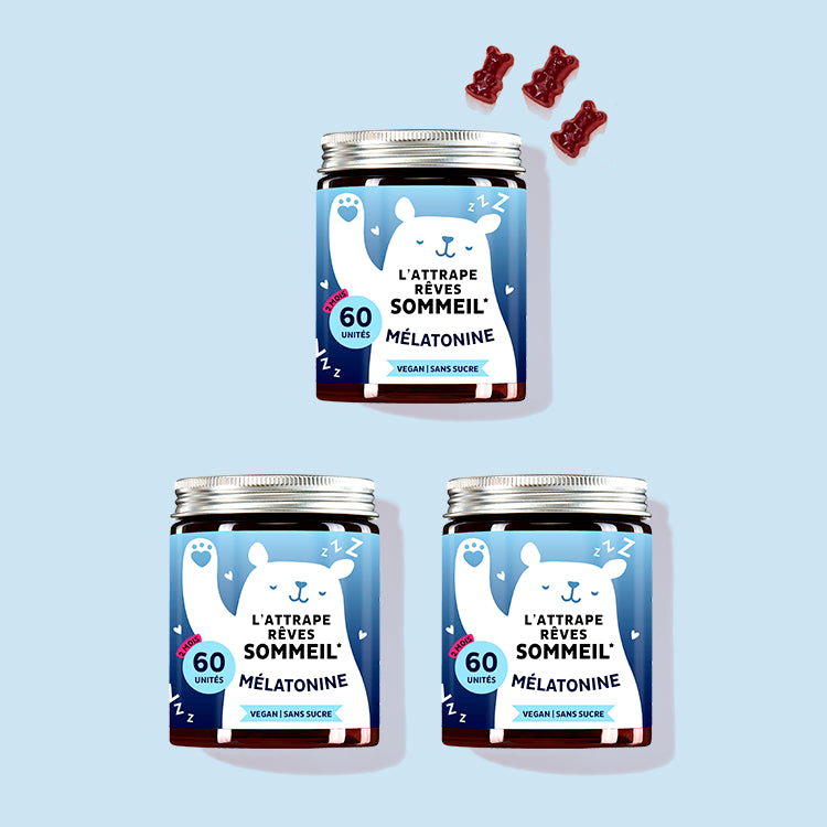 Les vitamines L’attrappe rêves avec mélatonine de Bears with Benefits en cure de 6 mois.