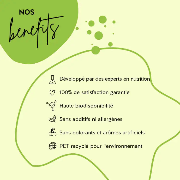 Les produits de Bears with Benefits ont été développés avec des pharmaciens, ils ont une biodisponibilité élevée et ils sont sans gluten et sans lactose. L'emballage est en PET recyclé et nous offrons une garantie de satisfaction à 100%.