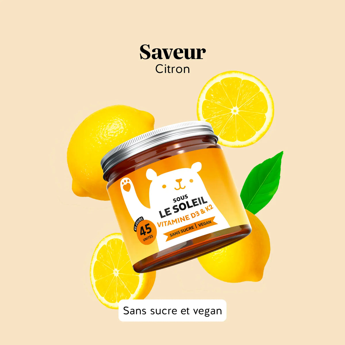 Bears with Benefits Sous le Soleil – arôme naturel de citron, sans sucre et vegan, 45 oursons.
