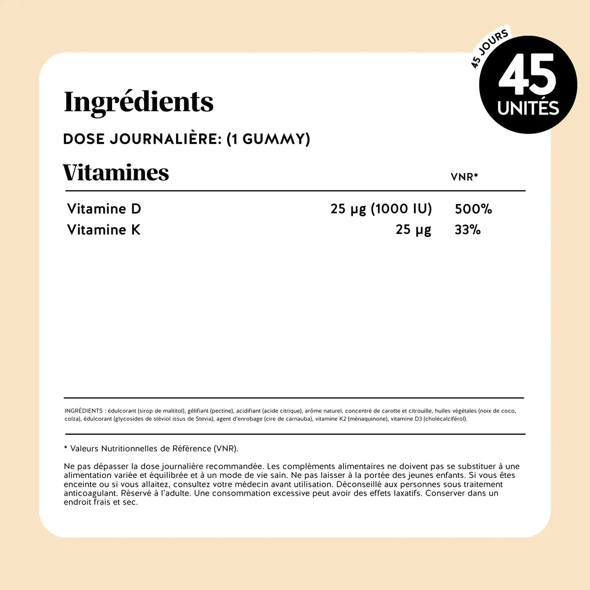 Bears with Benefits Sous le Soleil – avec de la vitamine D3 (1000 UI) et de la vitamine K2.