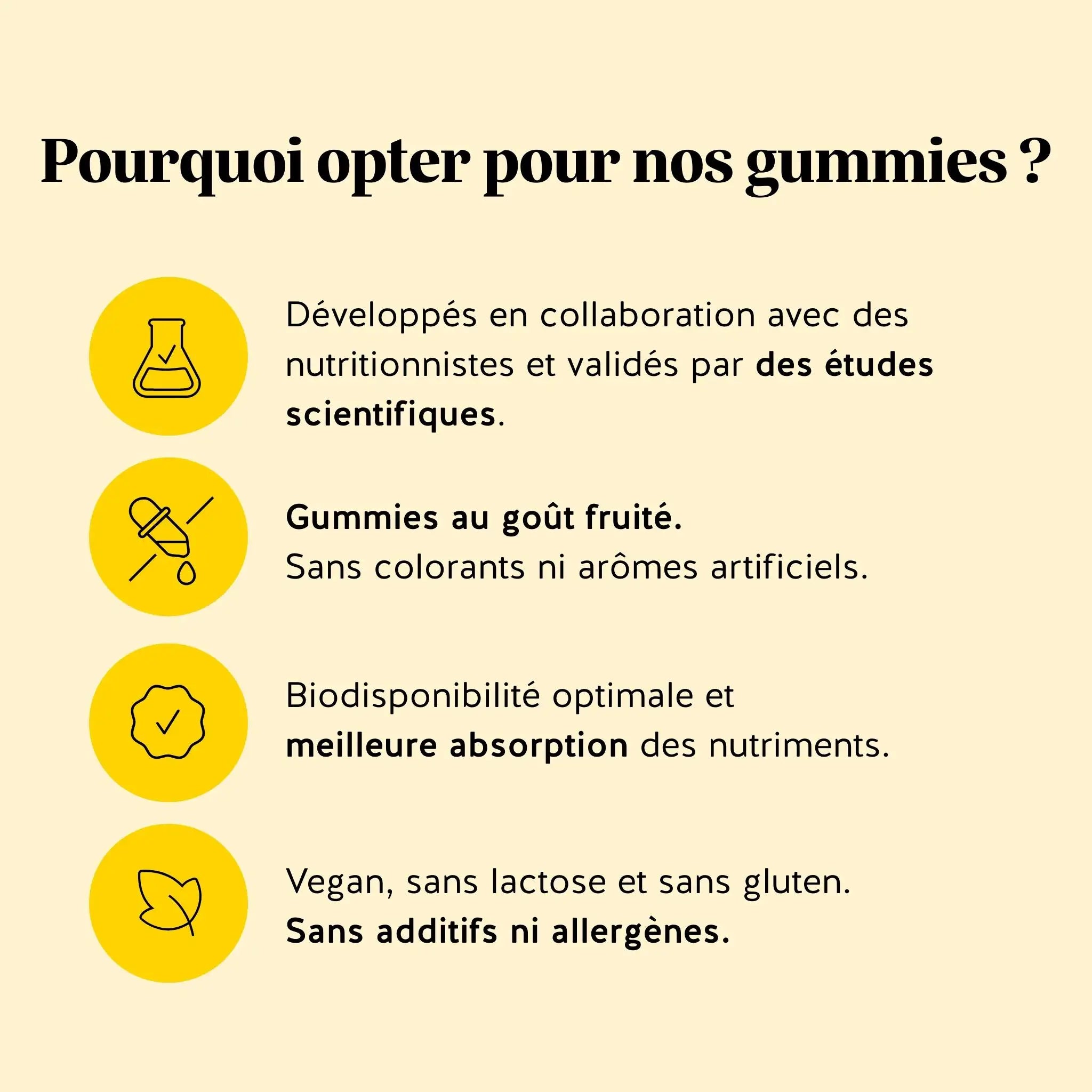 Illustration des bienfaits des gummies Digestion au vinaigre de cidre, vitamines B6 et B12, vegan et sans allergènes | Bears with Benefits