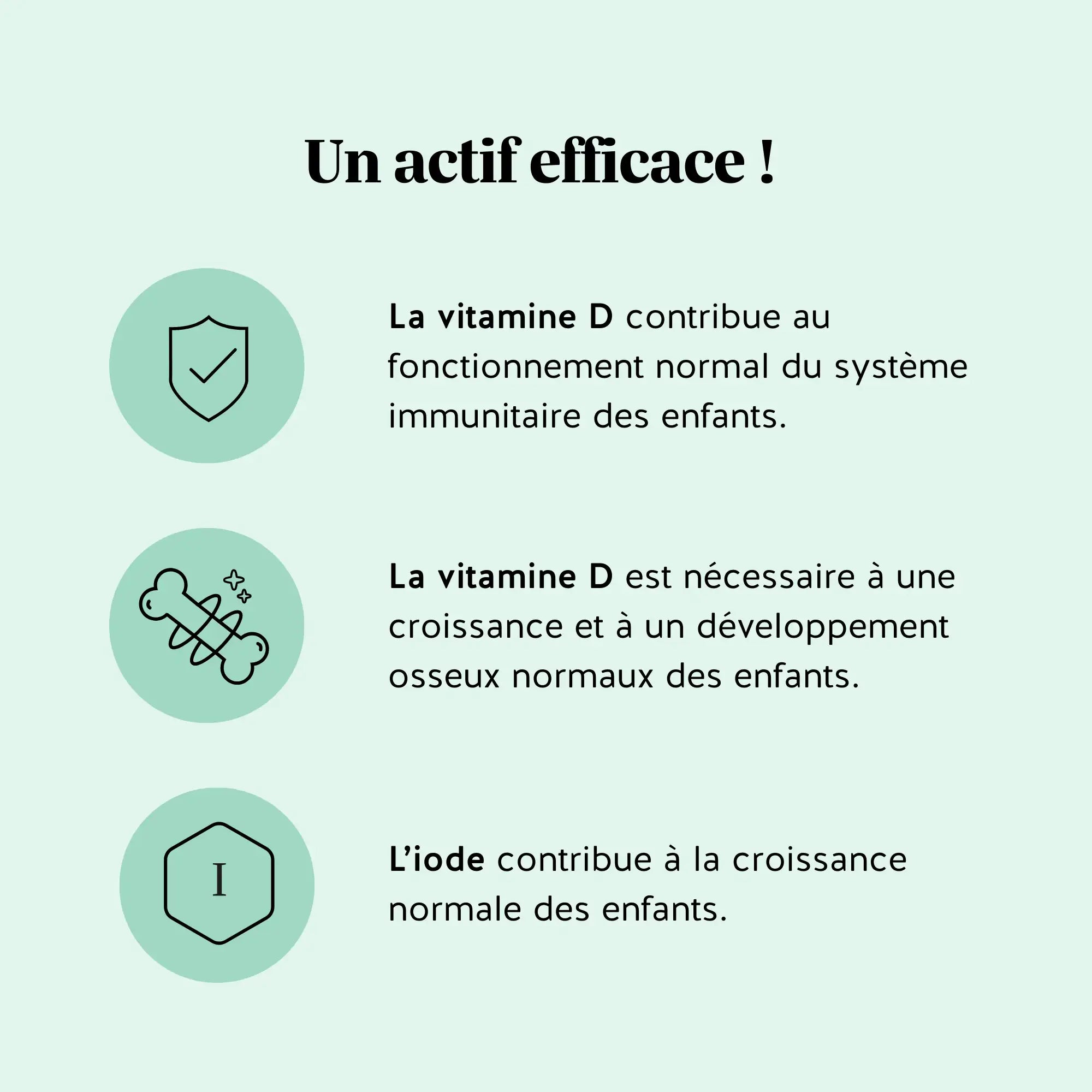Les vitamines et minéraux essentiels – la vitamine D soutient l’immunité et la croissance osseuse, l’iode favorise le développement normal des enfants l Bears with Benefits