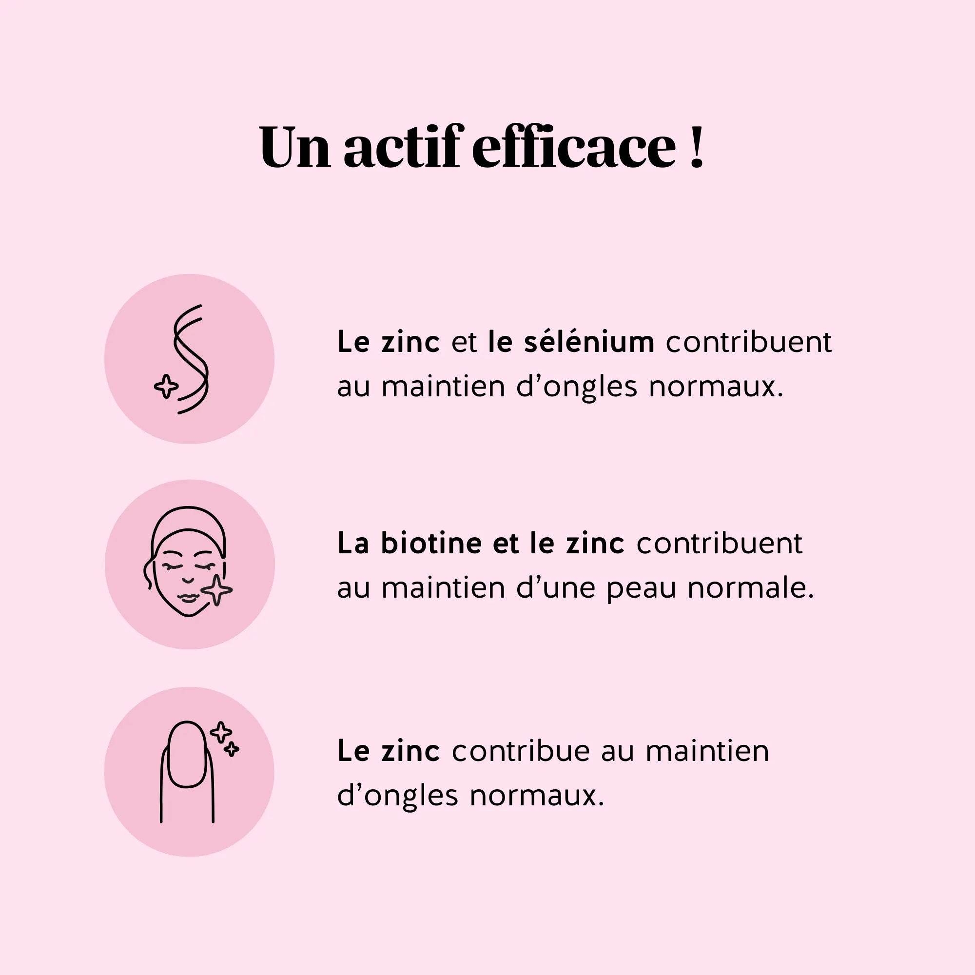 Bienfaits et allégations des gummies Cheveux Sublimes Biotine de Bears with Benefits : le zinc et le sélénium contribuent au maintien d’ongles normaux ; la biotine et le zinc contribuent au maintien d’une peau normale ; le zinc contribue au maintien de cheveux normaux. l Bears with Benefits