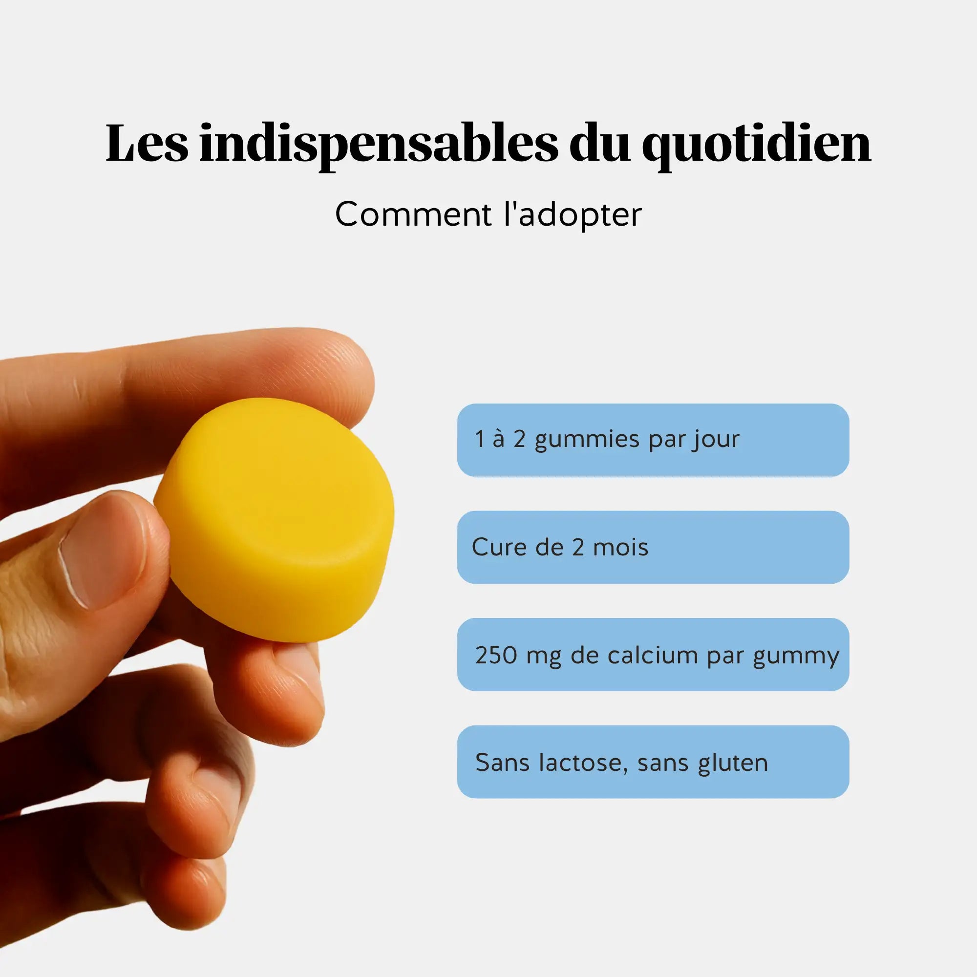 Conseil d’utilisation gummies calcium - 1 à 2 par jour, cure de 2 mois, sans lactose et sans gluten l Bears with Benefits