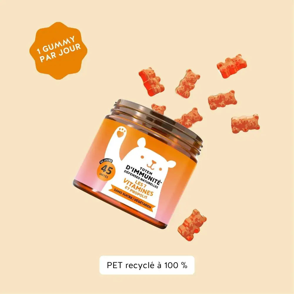 Boîte de 45 gummies Totem Immunité, 1 gummy par jour, emballage PET recyclé | Bears with Benefits