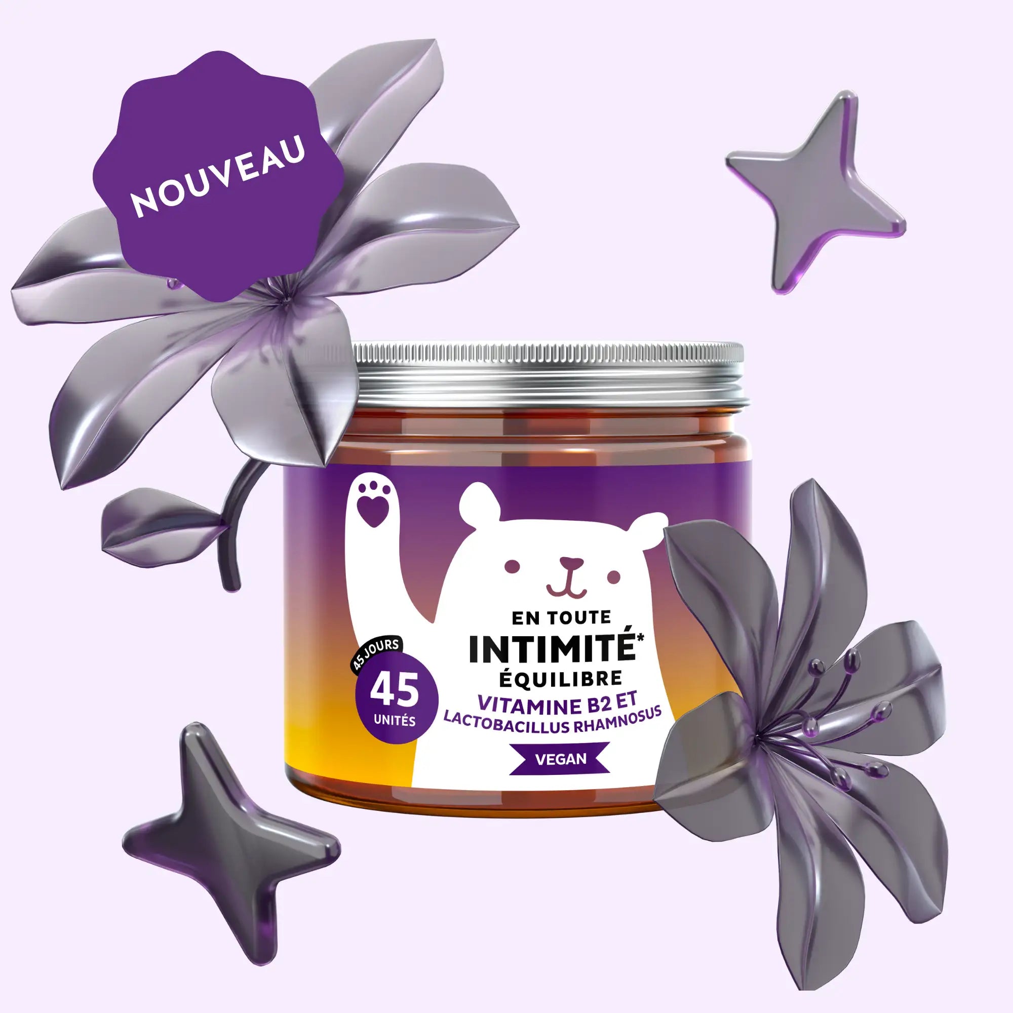 En Toute Intimité Équilibre – boîte de 45 gummies avec vitamine B2 et Lactobacillus Rhamnosus pour le microbiote intime l Bears with Benefits