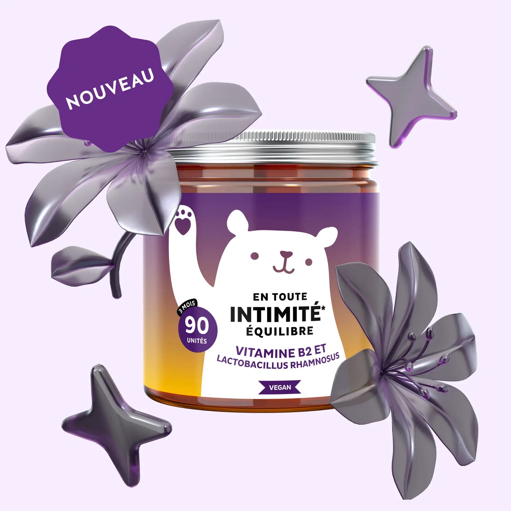 En Toute Intimité Équilibre – boîte de 90 gummies pour soutenir la flore intime et l’équilibre du microbiote féminin l Bears with Benefits