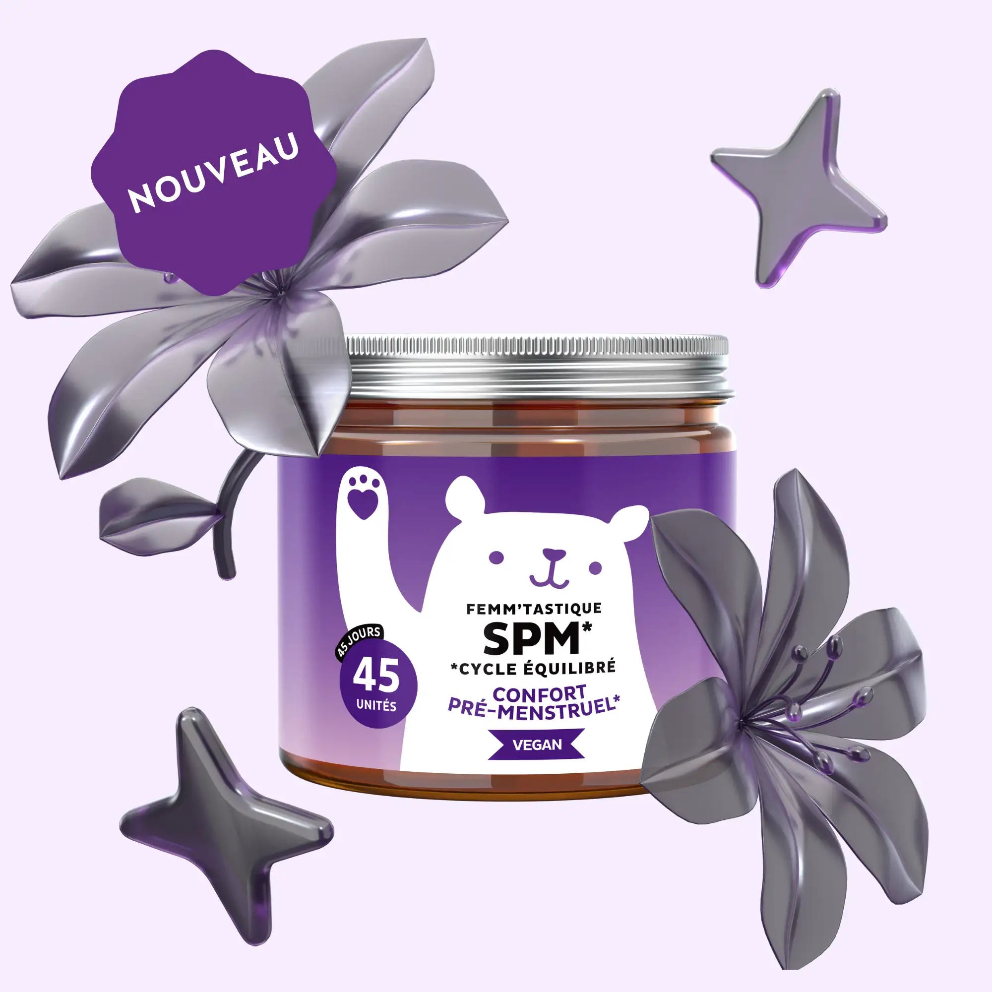Femm’tastique SPM – 45 gummies pour le confort prémenstruel et la régulation hormonale, formule vegan et fruitée l Bears with Benefits