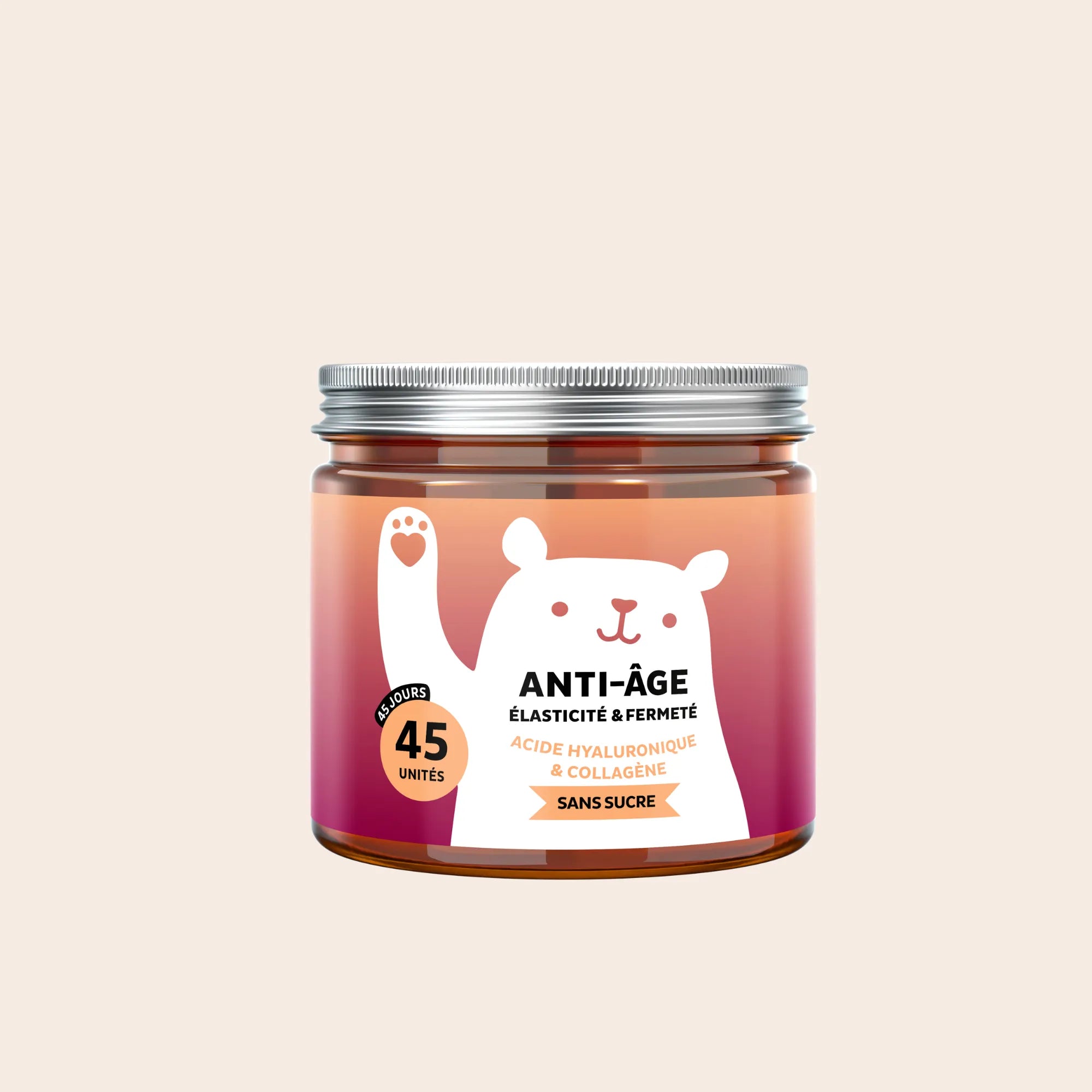 Gummies Anti-Âge à l’acide hyaluronique, au collagène, à la coenzyme Q10, aux vitamines C et E, format 45 unités l Bears with Benefits