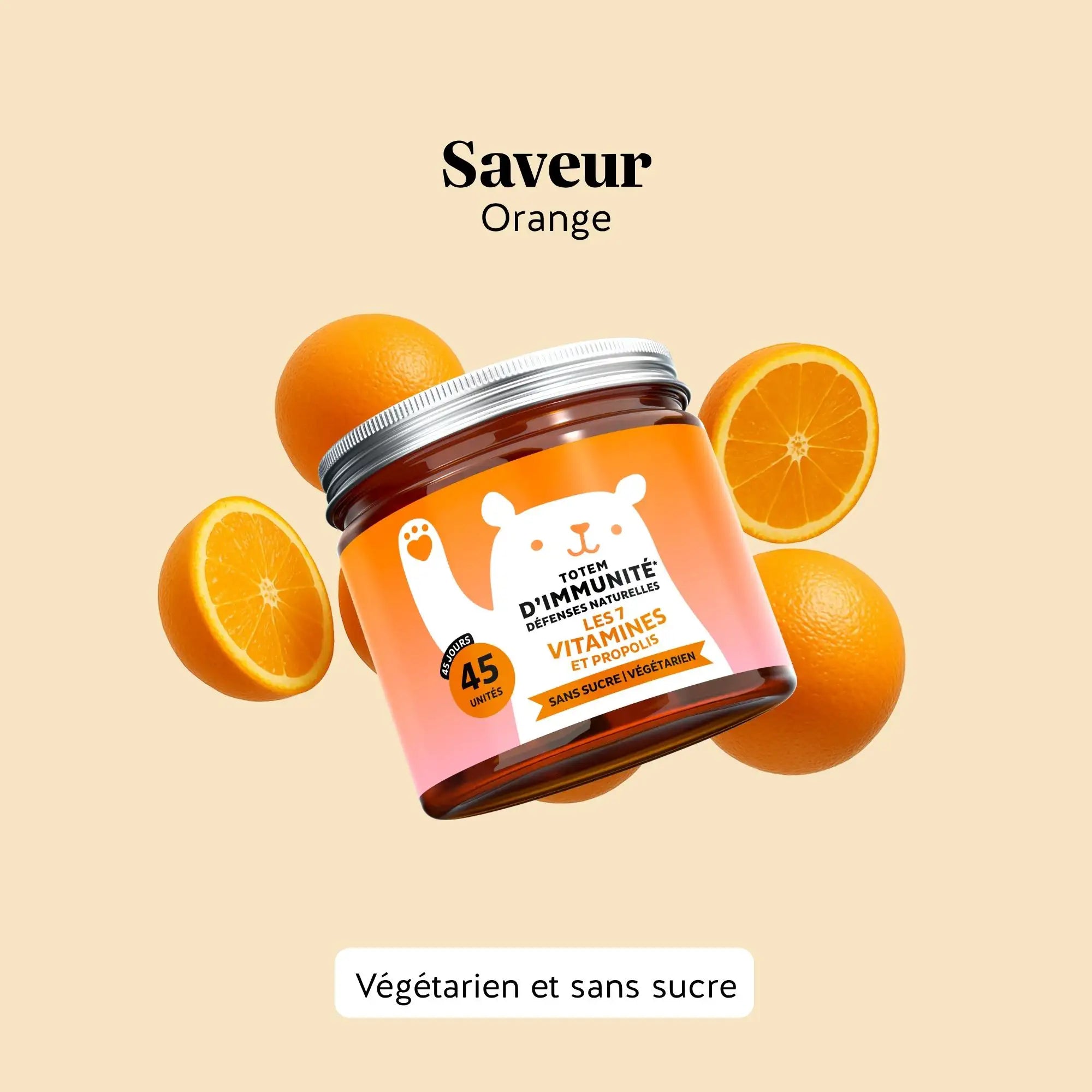 Boîte de 45 gummies Totem Immunité avec 7 vitamines et propolis, complément alimentaire vegan et sans sucre | Bears with Benefits