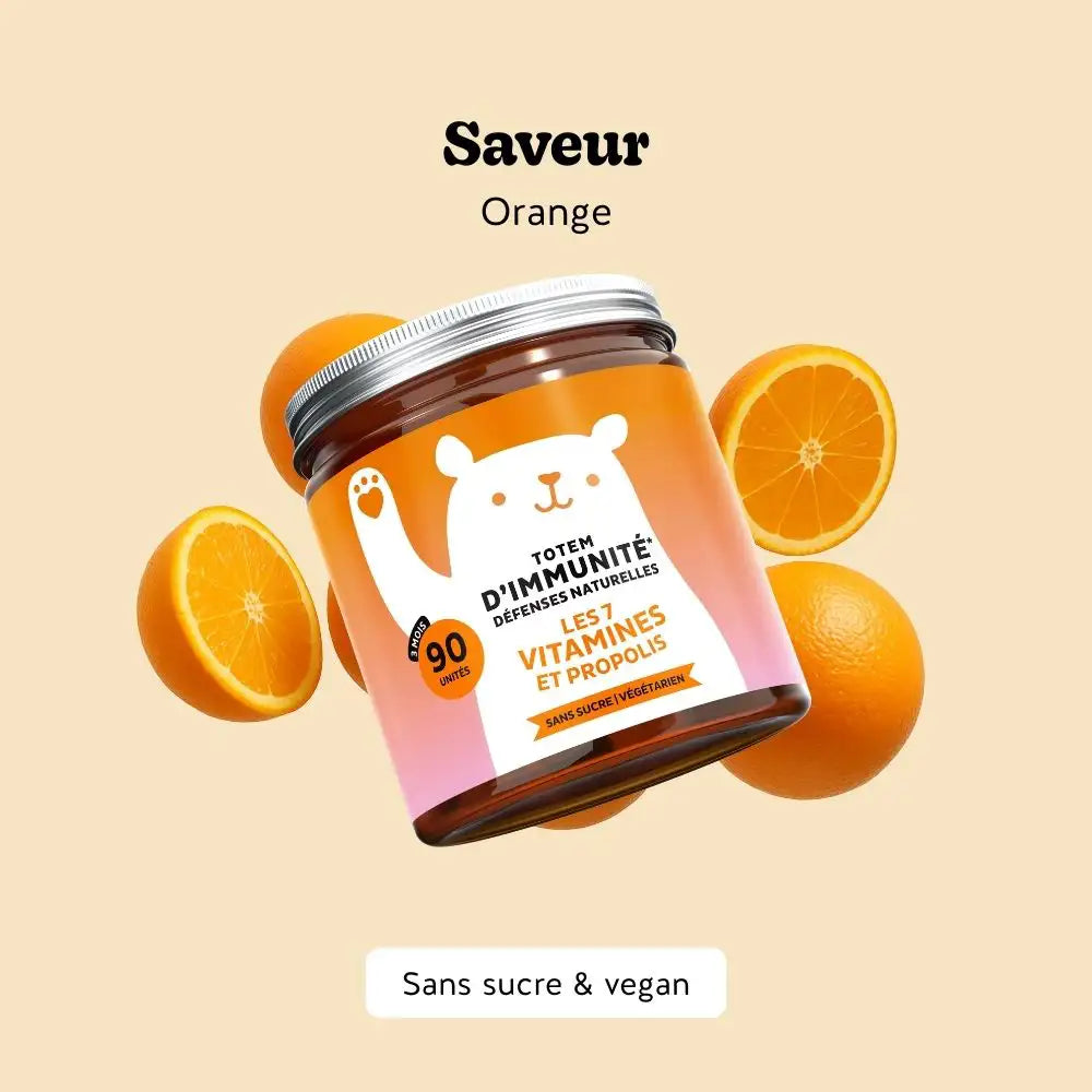 Boîte de 90 gummies Totem Immunité goût orange, complément alimentaire vegan et sans sucre | Bears with Benefits
