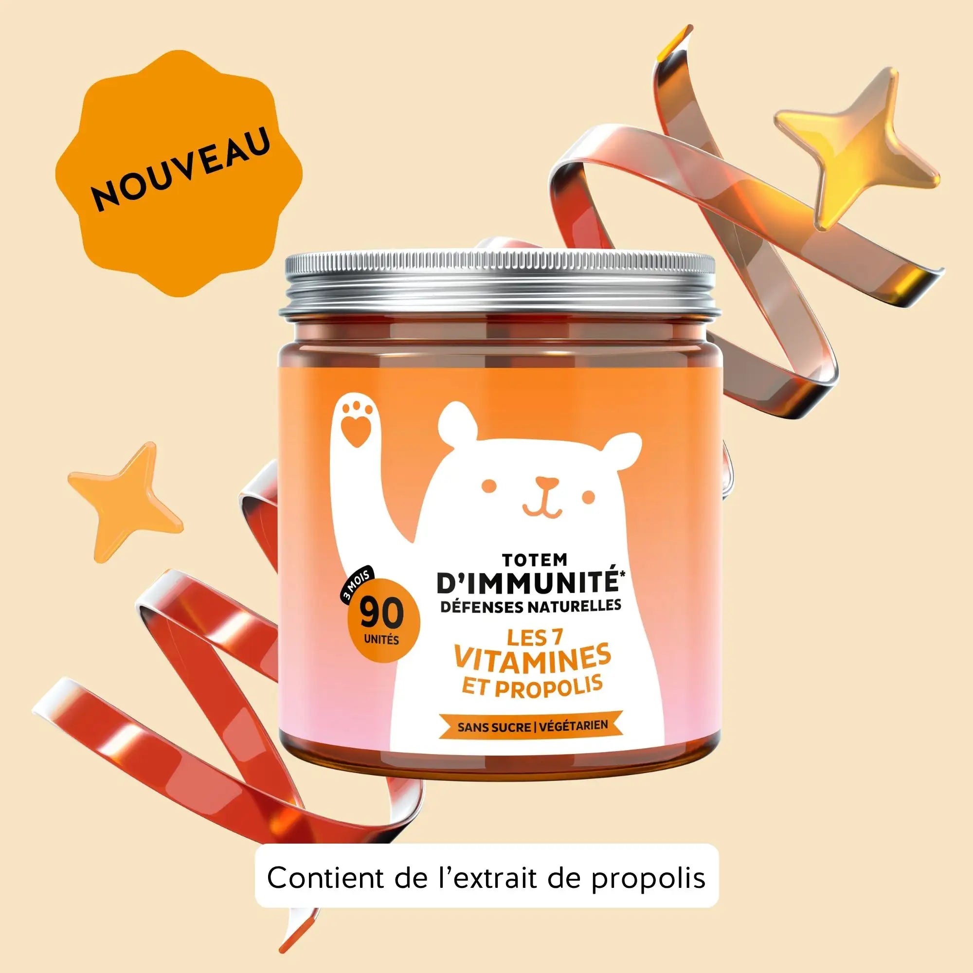 Boîte de 90 gummies Totem Immunité aux vitamines et propolis pour soutenir les défenses naturelles | Bears with Benefits