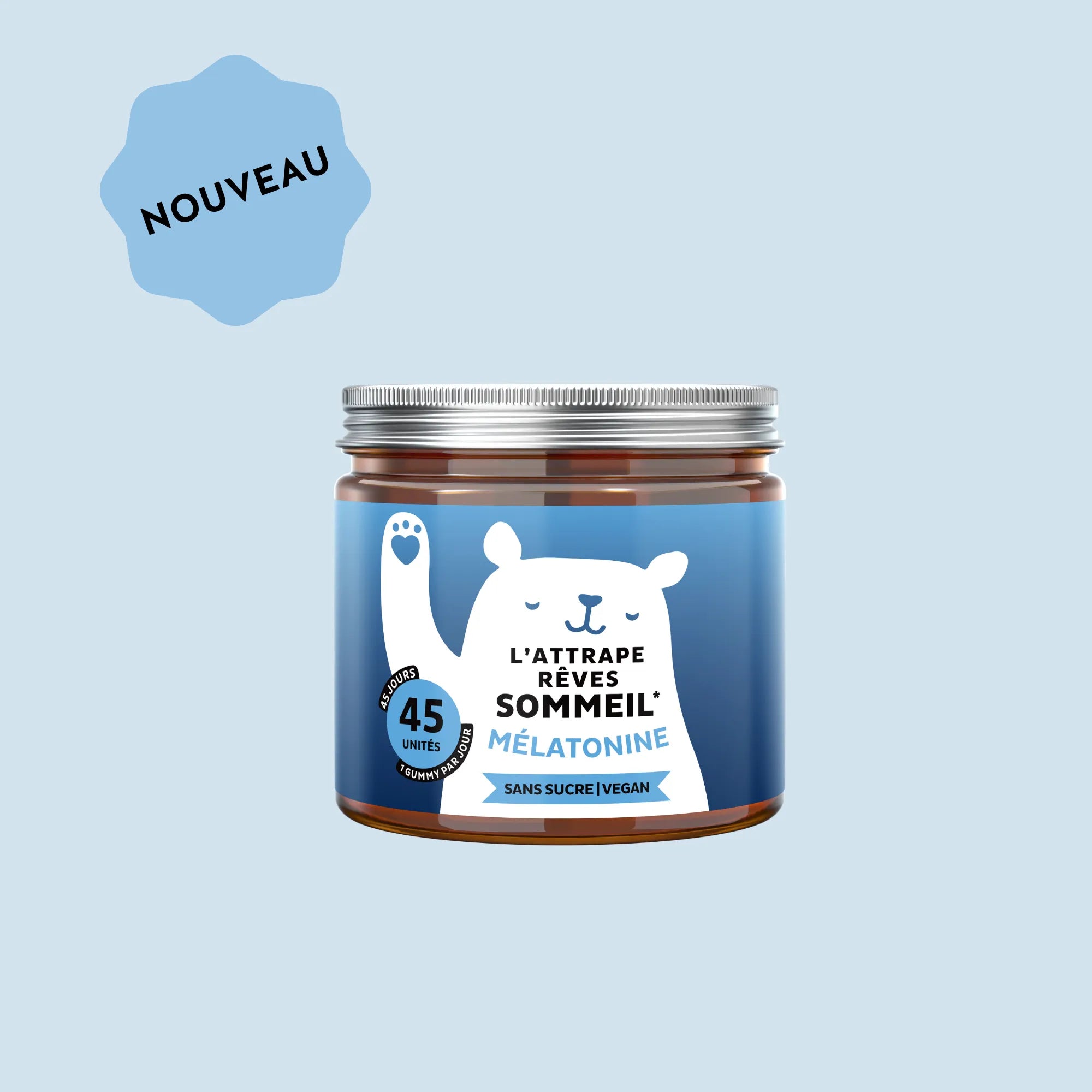 Boîte de gummies L’attrape-rêves Sommeil à la mélatonine et vitamine B6, sans sucre et vegan, format 45 unités pour favoriser l’endormissement l Bears with Benefits.