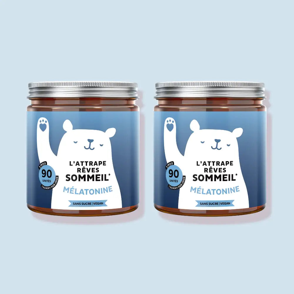 Deux boîtes de gummies L’attrape-rêves Sommeil à la mélatonine et vitamine B6, sans sucre et vegan, format 90 unités, pour favoriser l’endormissement l Bears with Benefits.
