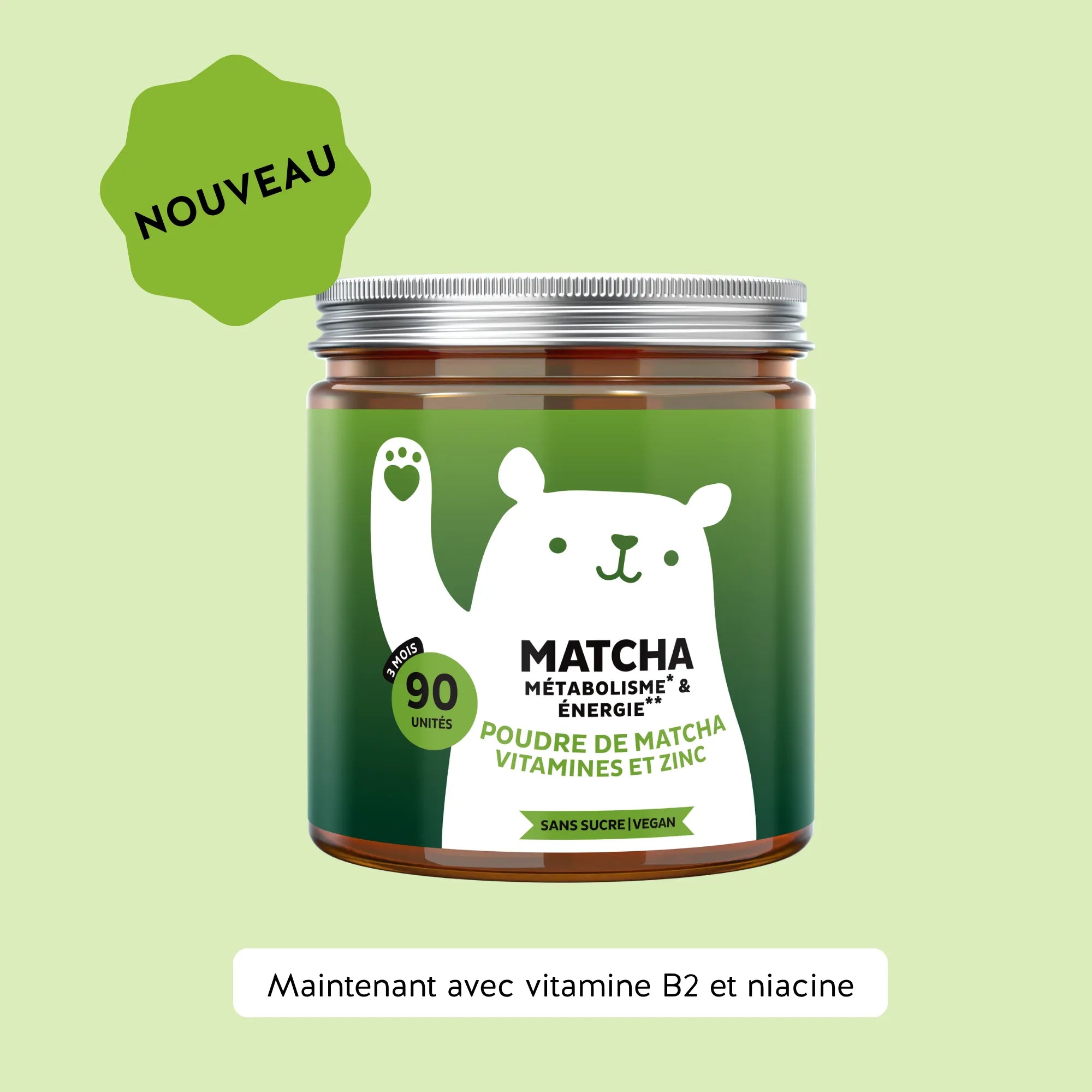 Boîte Bears with Benefits Matcha Métabolisme & Énergie 90 unités avec poudre de matcha, vitamines B et zinc pour le métabolisme énergétique l Bears with Benefits