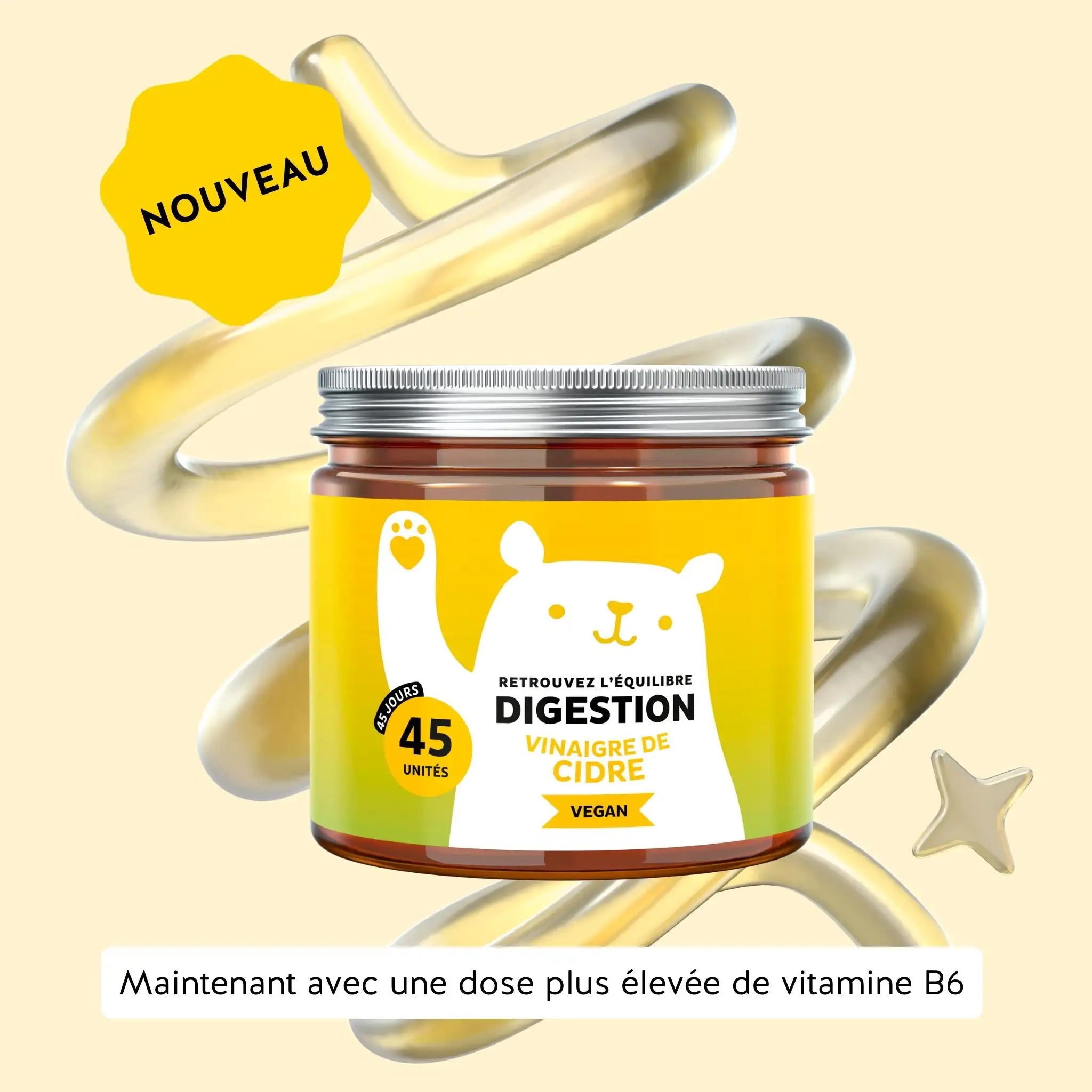 Boîte de 45 gummies Digestion au vinaigre de cidre, nouveau format avec une dose plus élevée de vitamine B6 | Bears with Benefits