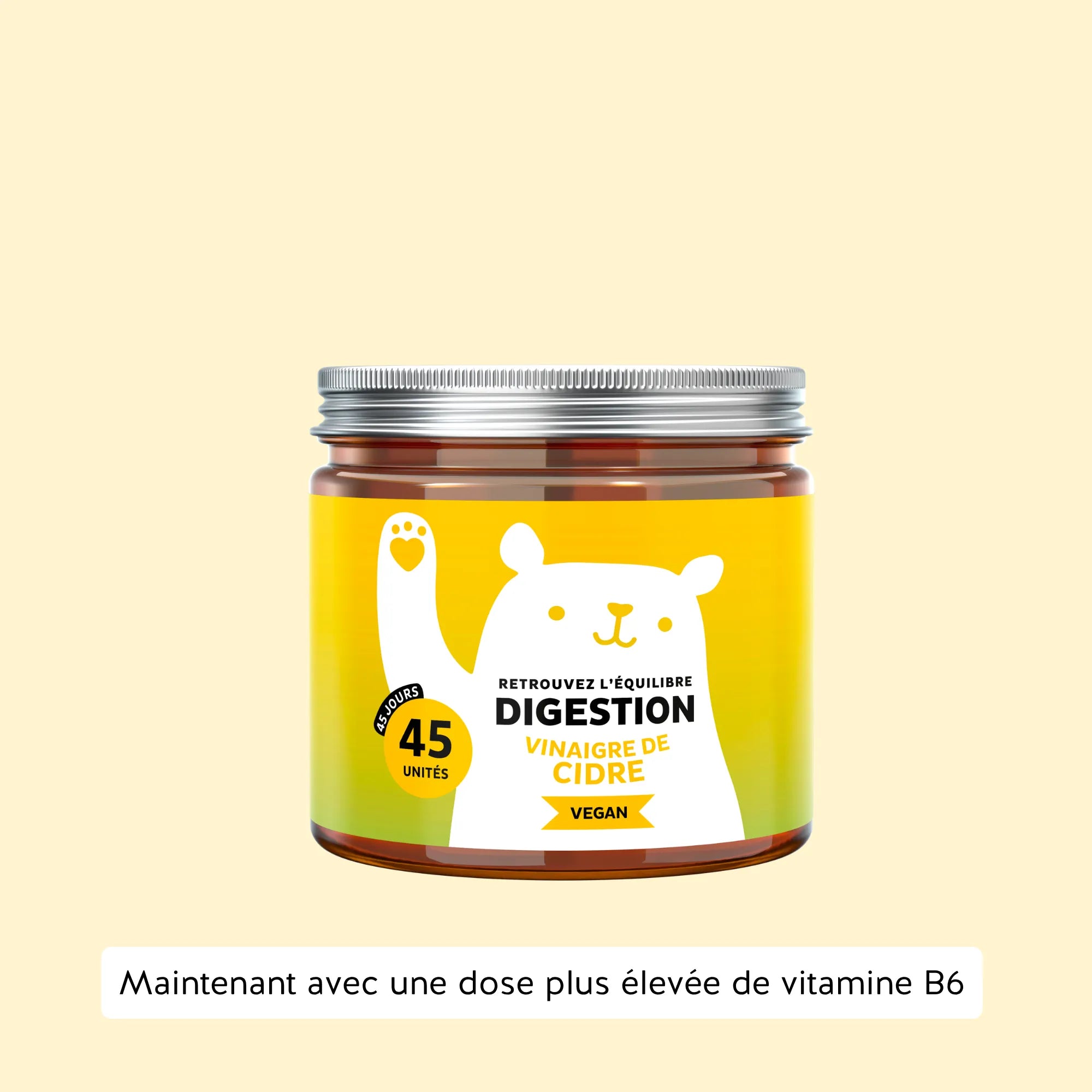 Boîte de 45 gummies Digestion au vinaigre de cidre, nouveau format avec une dose plus élevée de vitamine B6 | Bears with Benefits