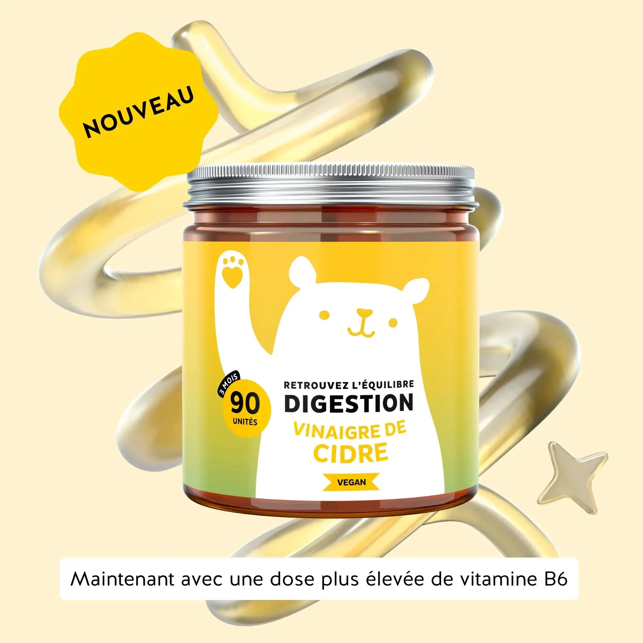 Boîte de 90 gummies Digestion au vinaigre de cidre, nouveau format avec une dose plus élevée de vitamine B6 | Bears with Benefits