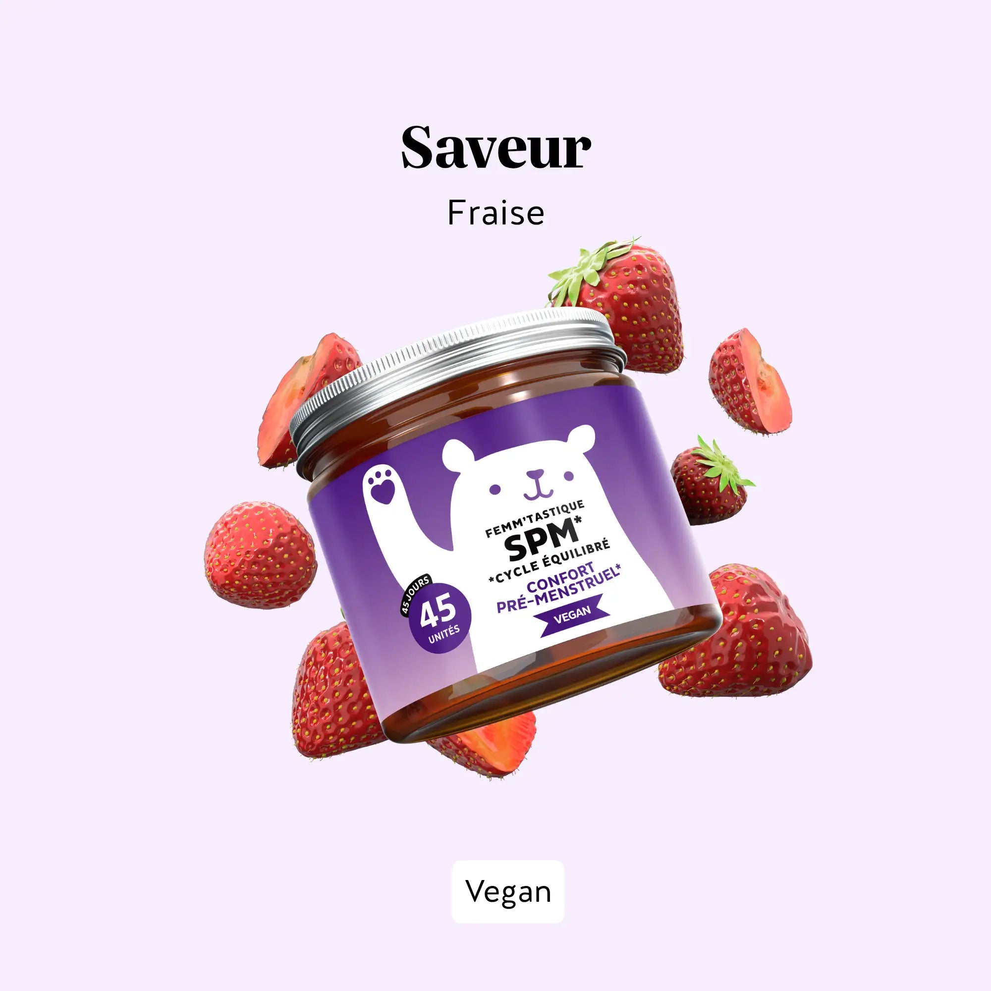 Gummies Femm’tastique SPM – saveur fraise, vegan et gourmands, pour le confort et l’équilibre du cycle menstruel l Bears with Benefits