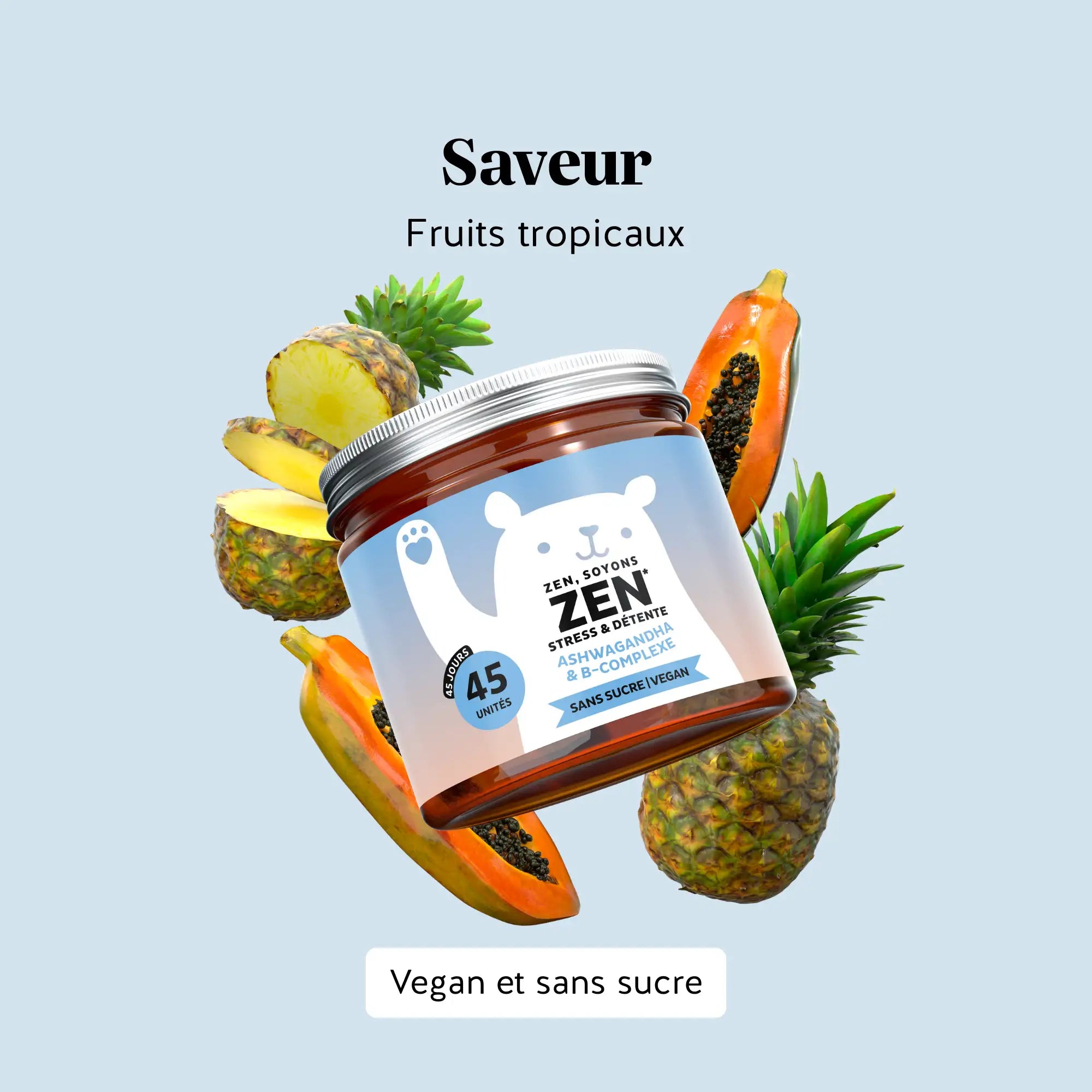 Gummies ZEN saveur fruits tropicaux – goût fruité et agréable pour une prise plaisir sans sucre et sans compromis l Bears with Benefits