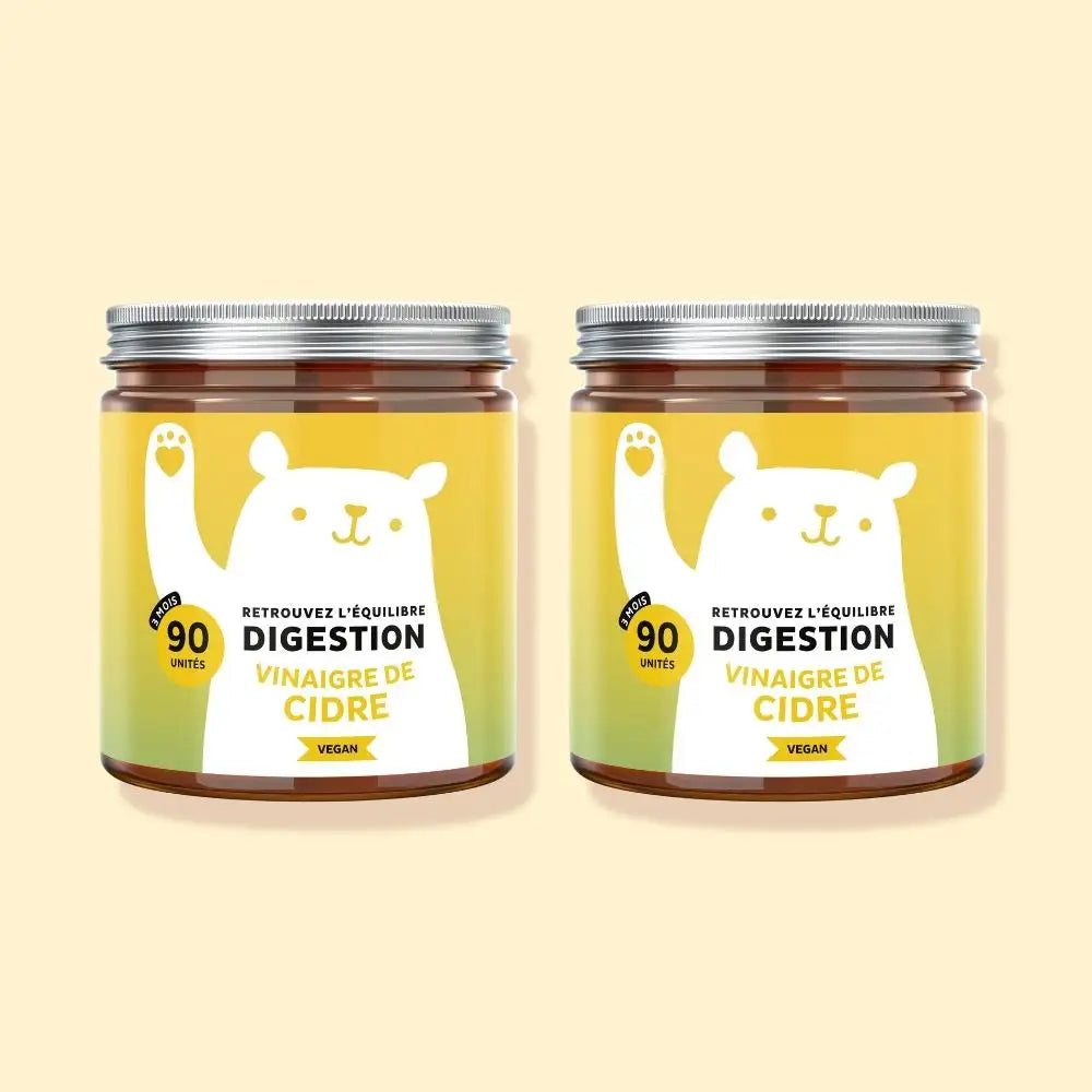 Image de 2 boîtes de 90 gummies Digestion au vinaigre de cidre, complément alimentaire vegan et sans sucre | Bears with Benefits