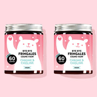 Deux boîtes du produit Bye Bye Fringales avec du chrome et de la choline pour contrôler la faim. De Bears with Benefits.