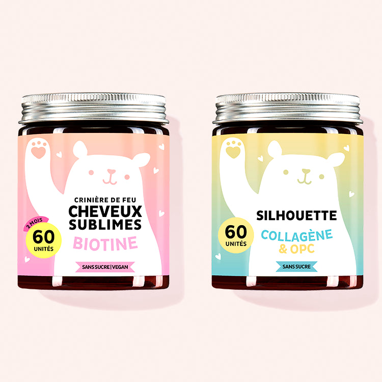 Set de 2 "Beauté et forme" composé par les Vitamines Cheveux Sublimes et Silhouette avec collagène et OPC. 