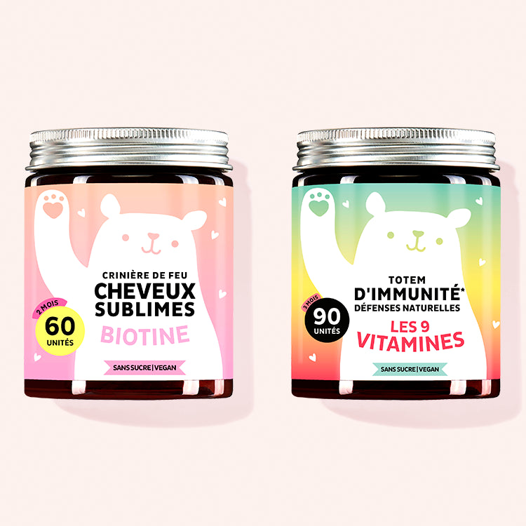 Set de 2 "Beauté et forme" composé par les Vitamines Cheveux Sublimes et les Vitamines Totem d'immunité avec les 9 vitamines