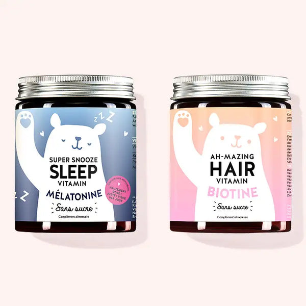 Set de 2 "Sleeping Beauty Bundle" composé par les Vitamines Ah-mazing Hair et les Vitamines Super Snooze Sleep avec biotine et mélatonine
