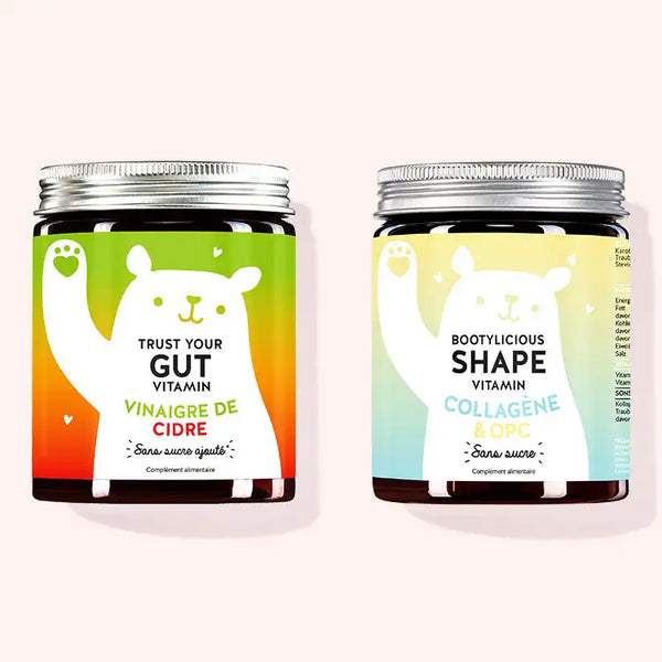 Set de 2 "Duo de la forme" composé par les Vitamines Trust Your Gut et les Vitamines Bootylicious Shape avec vinaigre de cidre, collagène et OPC