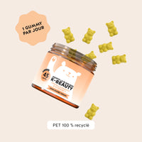 Bears with Benefits Adopte la glass skin K-Beauty – Conseil d'utilisation : 1 gummy par jour, 45 gummies saveur mangue.