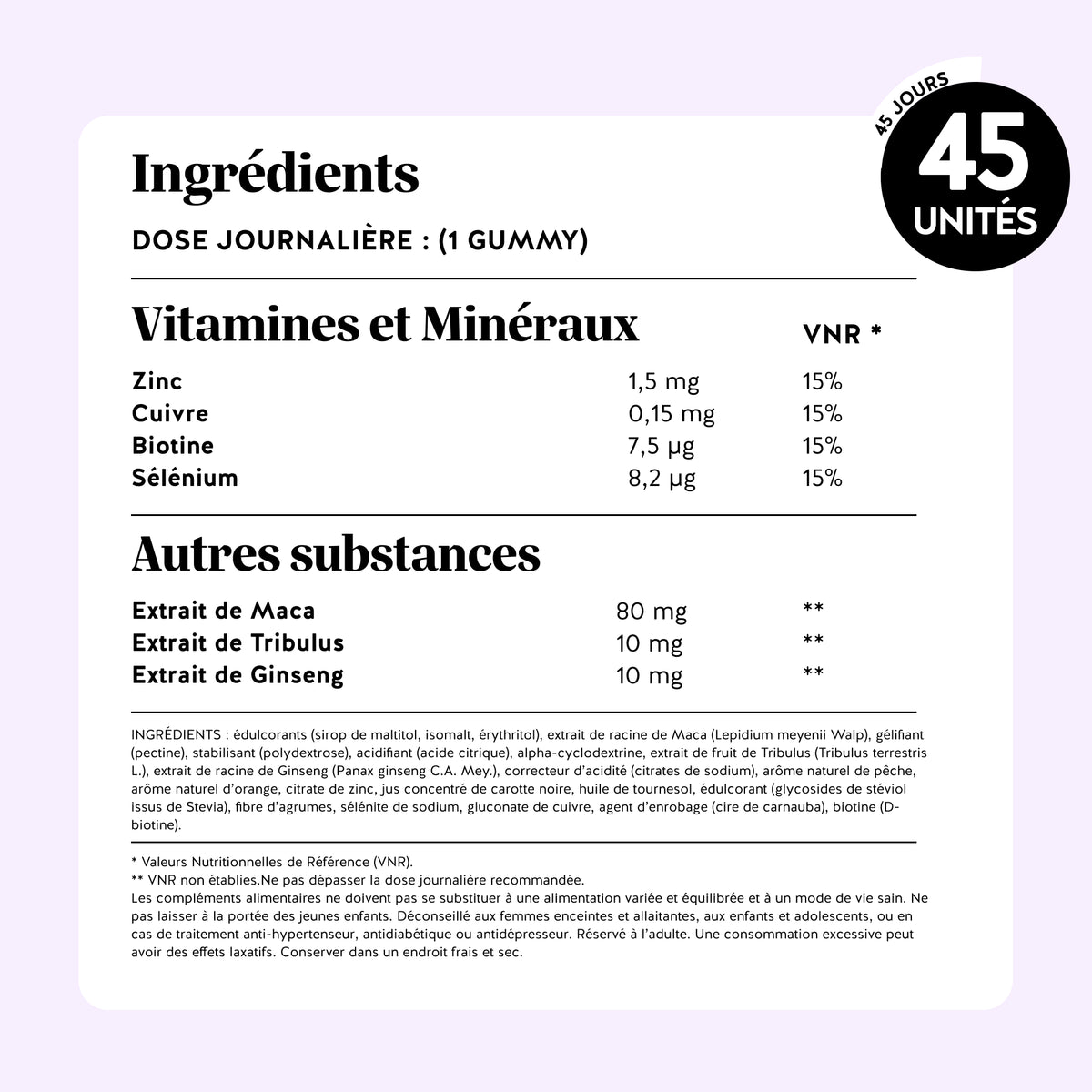 Bears with Benefits 7ème Ciel – avec zinc, sélénium, cuivre, biotine et extraits de Maca, Tribulus et Ginseng.