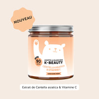 Bears with Benefits Adopte la glass skin K-Beauty – Gummies avec vitamine C, zinc, centella asiatica, extrait de riz et glutathion pour une peau normale, 90 gummies saveur mangue.