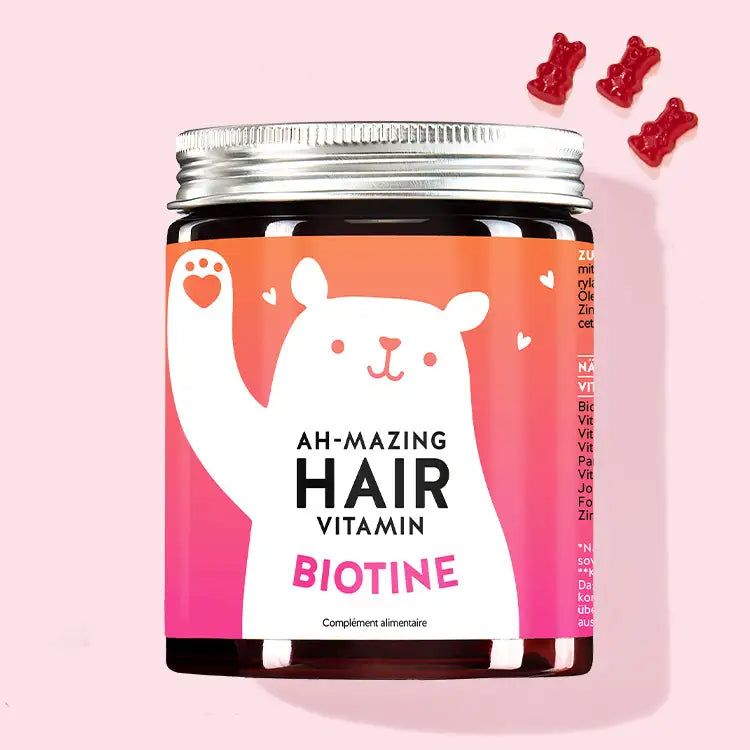 Une boîte de Ah-mazing Hair Vitamins avec biotine pour cheveux beaux et forts de Bears with Benefits
