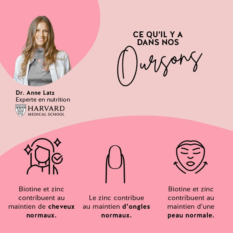 Voici comment agissent les vitamines Ah-Mazing Hair avec biotine : il est prouvé que la biotine contribue à un métabolisme énergétique normal ainsi qu'au maintien d'une peau, de cheveux et d'ongles normaux.
