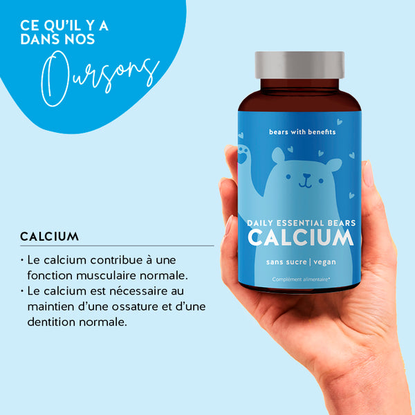 Cette image montre les ingrédients du produit Daily Essential Bears with calcium de Bears with Benefits.