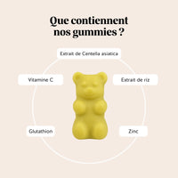 Bears with Benefits Adopte la glass skin K-Beauty – Quels ingrédients : vitamine C, zinc, centella asiatica (Gotu Kola), extrait de riz et glutathion.
