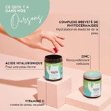 Ces ingrédients et nutriments se trouvent dans les vitamines Hey Flawless Youth de Bears with Benefits : Complexe de phytocéramides, zinc, acide hyaluronique et vitamine C