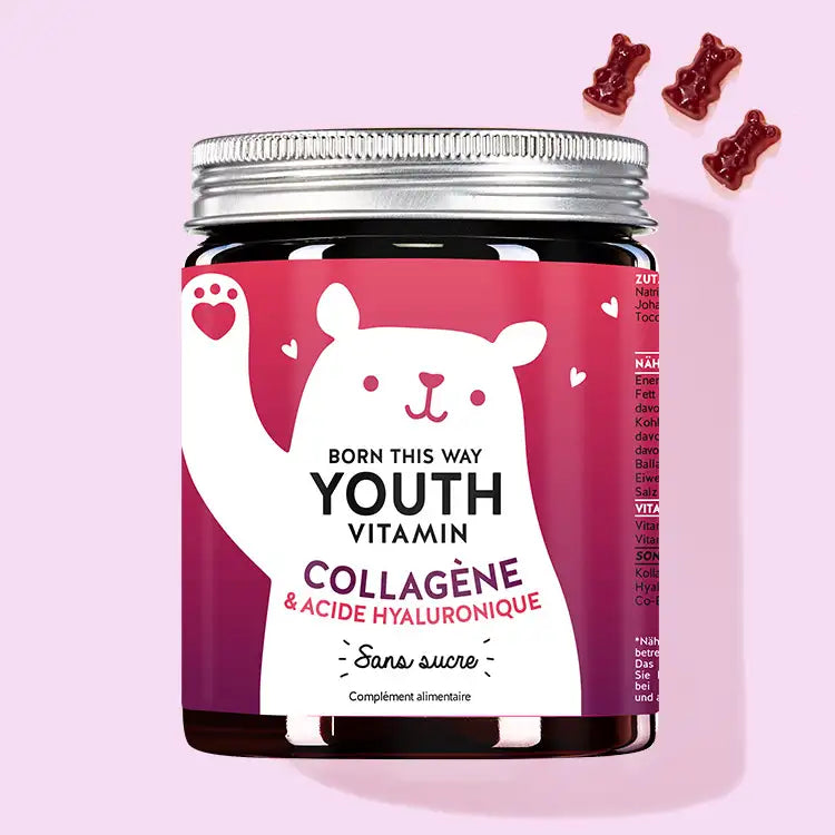 Une boîte de Born This Way Youth avec collagène et acide hyaluronique de Bears with Benefits